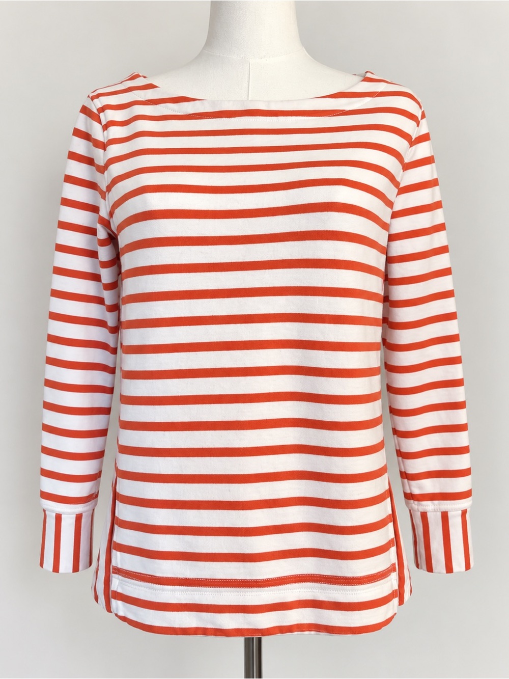 Banana Republic Orange White Striped Boatneck Top Small Nautical Long Sleeve